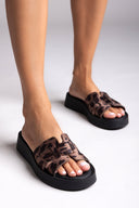 Ponyskin Flatform Sandals - Brown