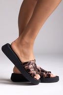 Ponyskin Flatform Sandals - Brown