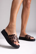Ponyskin Flatform Sandals - Brown