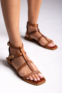 Sandalias de piel gladiadoras - Marrón