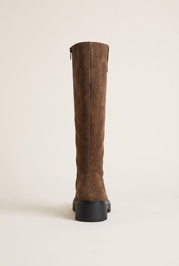 Mid-Length Suede Leather Boots - Brown Suede