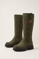 Mid-Length Suede Leather Boots - Olive Suede