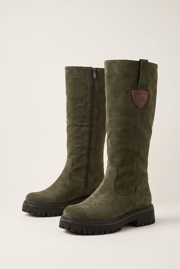 Mid-Length Suede Leather Boots - Olive Suede