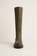 Mid-Length Suede Leather Boots - Olive Suede
