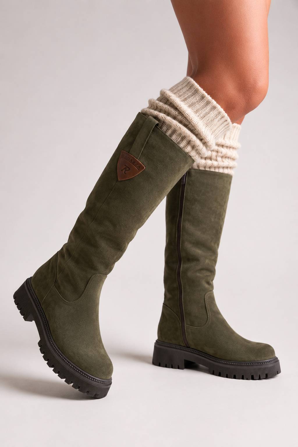 Mid-Length Suede Leather Boots - Olive Suede