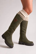 Mid-Length Suede Leather Boots - Olive Suede