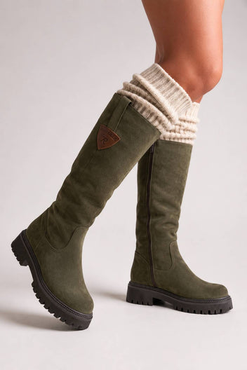 Mid-Length Suede Leather Boots - Olive Suede