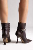 Μυτερά Μποτάκια Μποτάκια με Τακούνι Στιλέτο - Σκούρο Καφέ Ματ