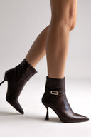 Μυτερά Μποτάκια Μποτάκια με Τακούνι Στιλέτο - Σκούρο Καφέ Ματ