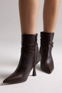 Μυτερά Μποτάκια Μποτάκια με Τακούνι Στιλέτο - Σκούρο Καφέ Ματ