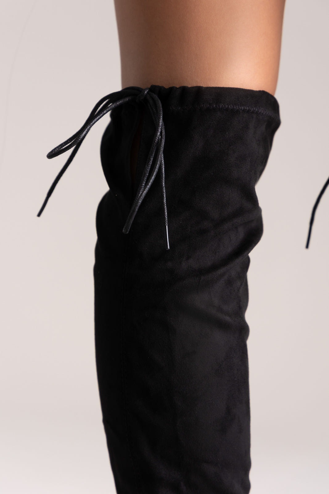 Over-the-Knee Suede Boots with Tie - Black Suede