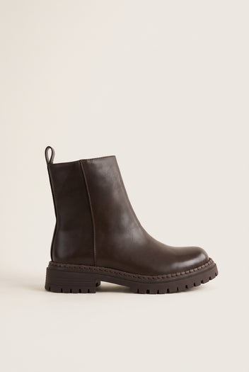 Casual Ankle Boots with Zipper - Brown Matte