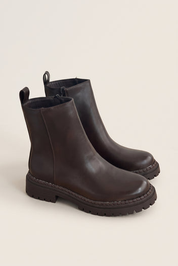 Casual Ankle Boots with Zipper - Brown Matte