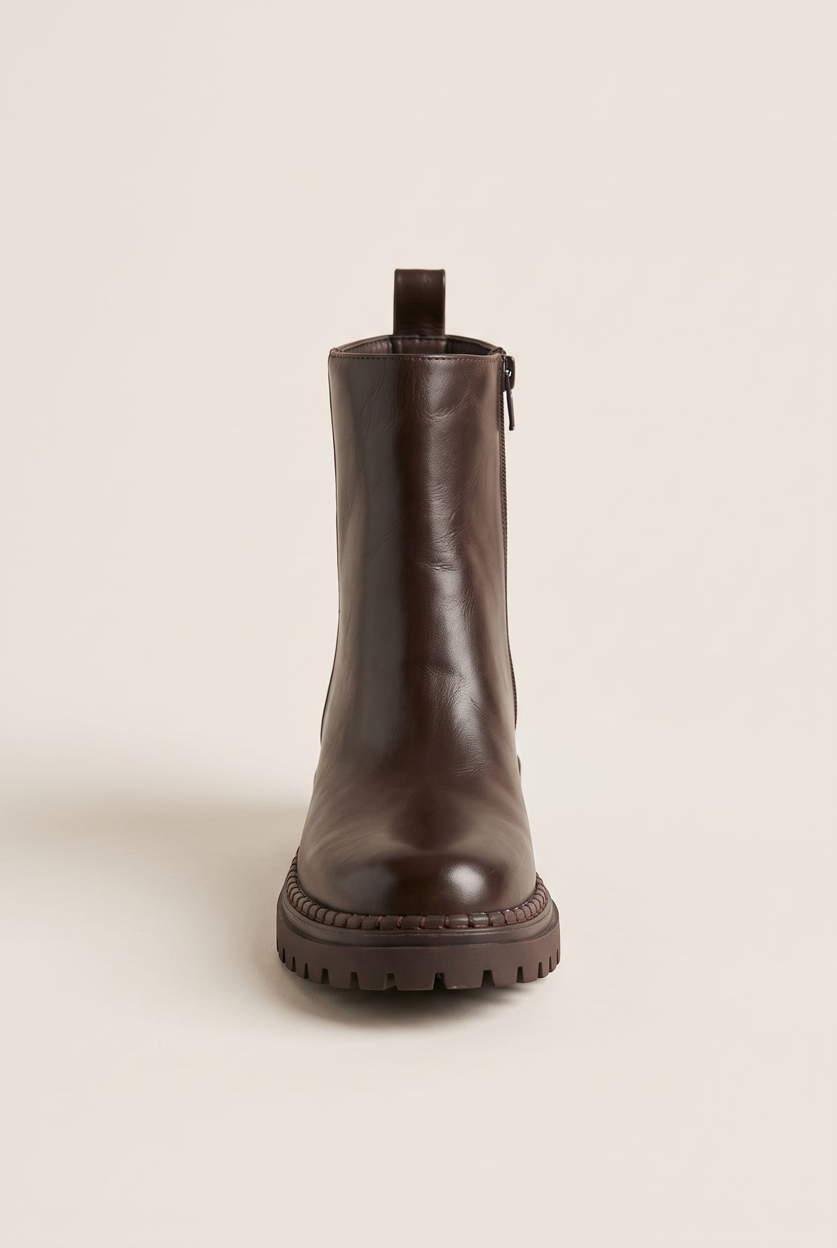 Casual Ankle Boots with Zipper - Brown Matte