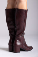 Μπότες με χαμηλό τετράγωνο τακούνι - μπορντό ματ