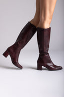 Μπότες με χαμηλό τετράγωνο τακούνι - μπορντό ματ