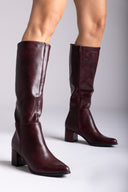 Μπότες με χαμηλό τετράγωνο τακούνι - μπορντό ματ