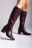 Μπότες με χαμηλό τετράγωνο τακούνι - μπορντό ματ