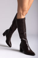 Μπότες με χαμηλό τετράγωνο τακούνι - σκούρο καφέ ματ