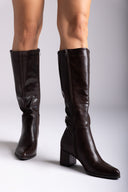 Μπότες με χαμηλό τετράγωνο τακούνι - σκούρο καφέ ματ