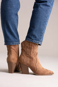 Pointed Suede Cowboy Ankle Boots - Camel Suede