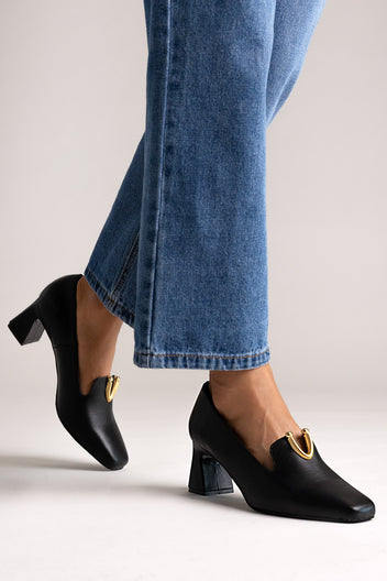 in pelle V-Cut Décolleté - Nero opaco