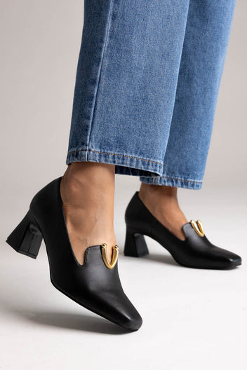 in pelle V-Cut Décolleté - Nero opaco