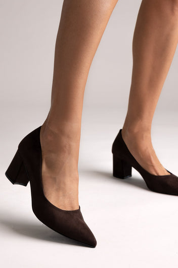 Spitz Toe Pumps – Brown Veloursleder