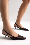 Slingback à bout pointu - marron verni