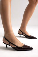 Γόβες Slingback Μυτερές - Καφέ Λουστρίνι