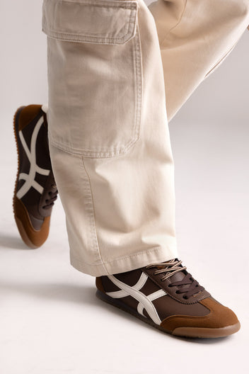 Low Top Bicolor Sneakers - Dark Brown Matte