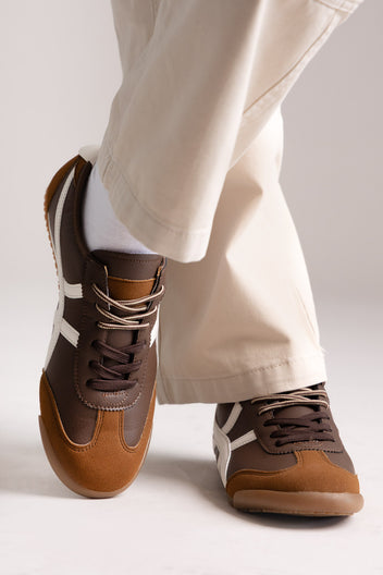 Low Top Bicolor Sneakers - Dark Brown Matte