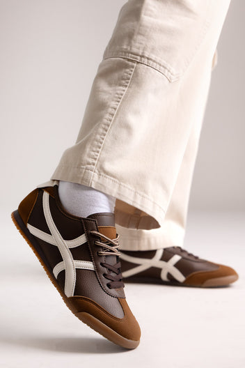 Low Top Bicolor Sneakers - Dark Brown Matte