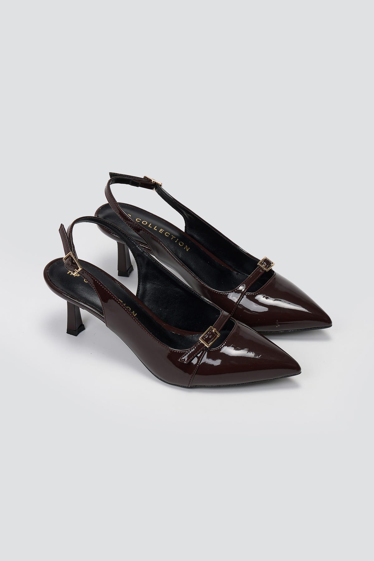Slingback Kitten Heel - Brown Patent