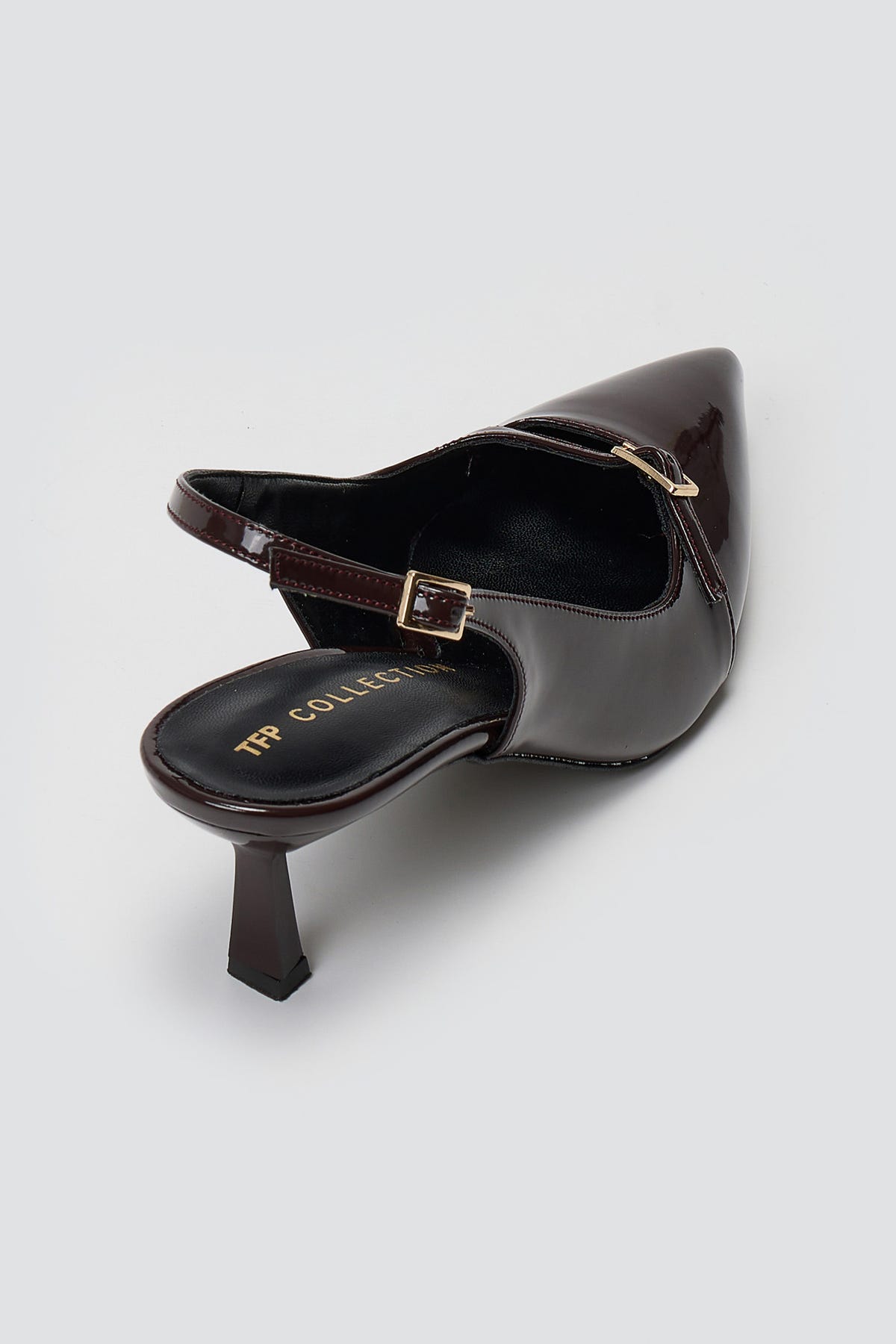 Slingback Kitten Heel - Brown Patent