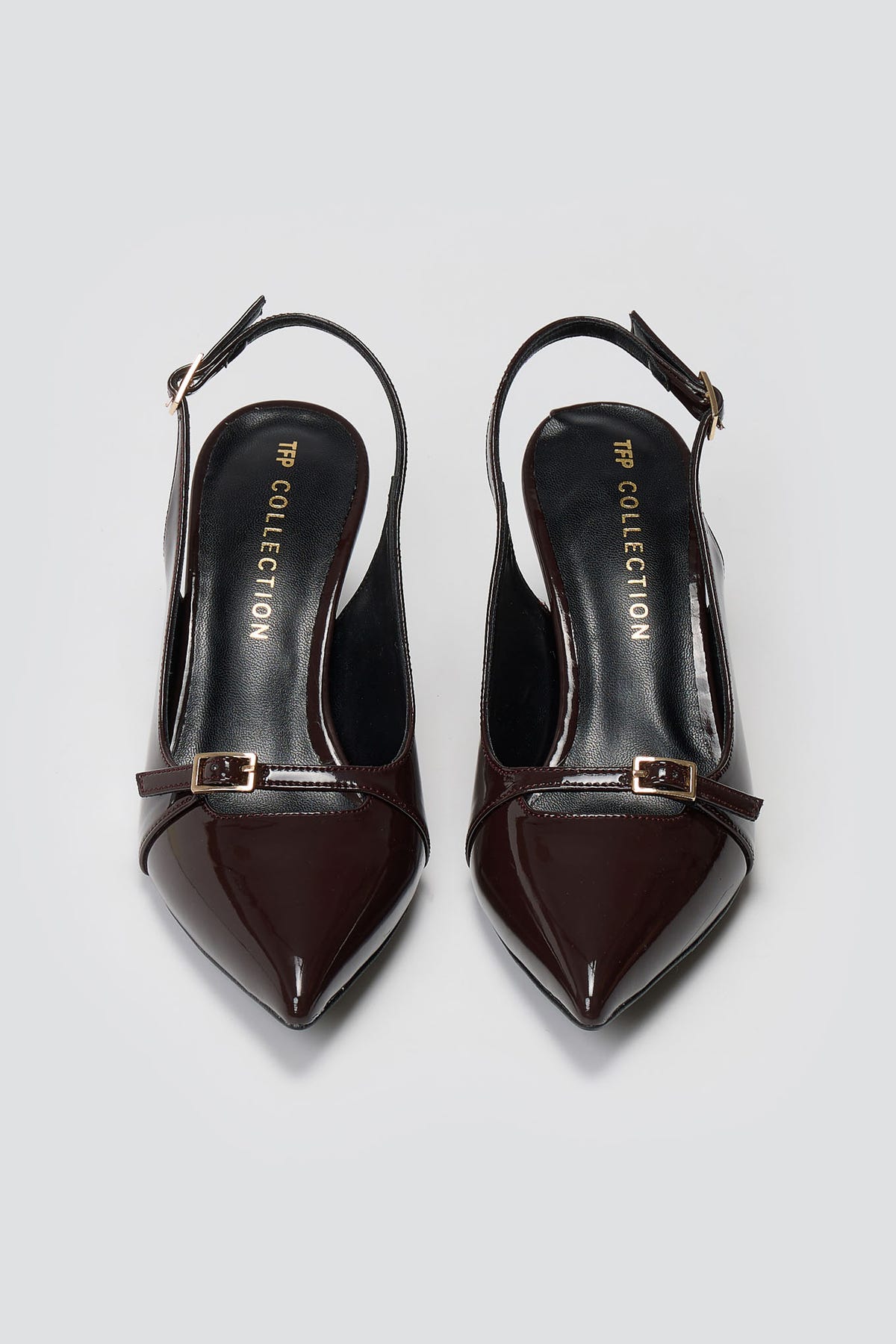 Slingback Kitten Heel - Brown Patent