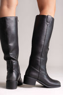 Μπότες με χαμηλό τετράγωνο τακούνι - μαύρο ματ