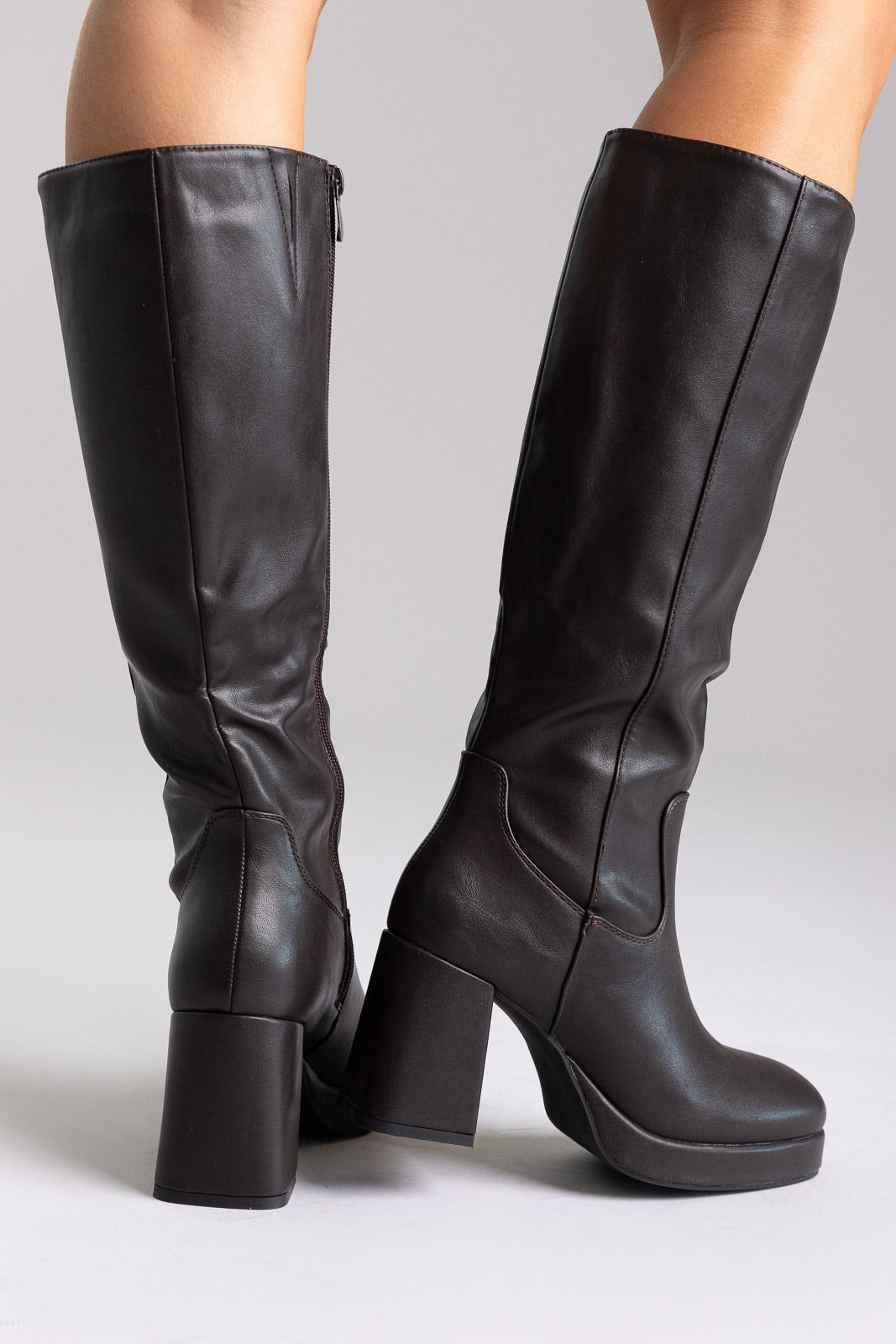 Boots Platform Block Heel - Dark Brown Matte