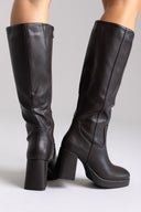 Boots Platform Block Heel - Dark Brown Matte