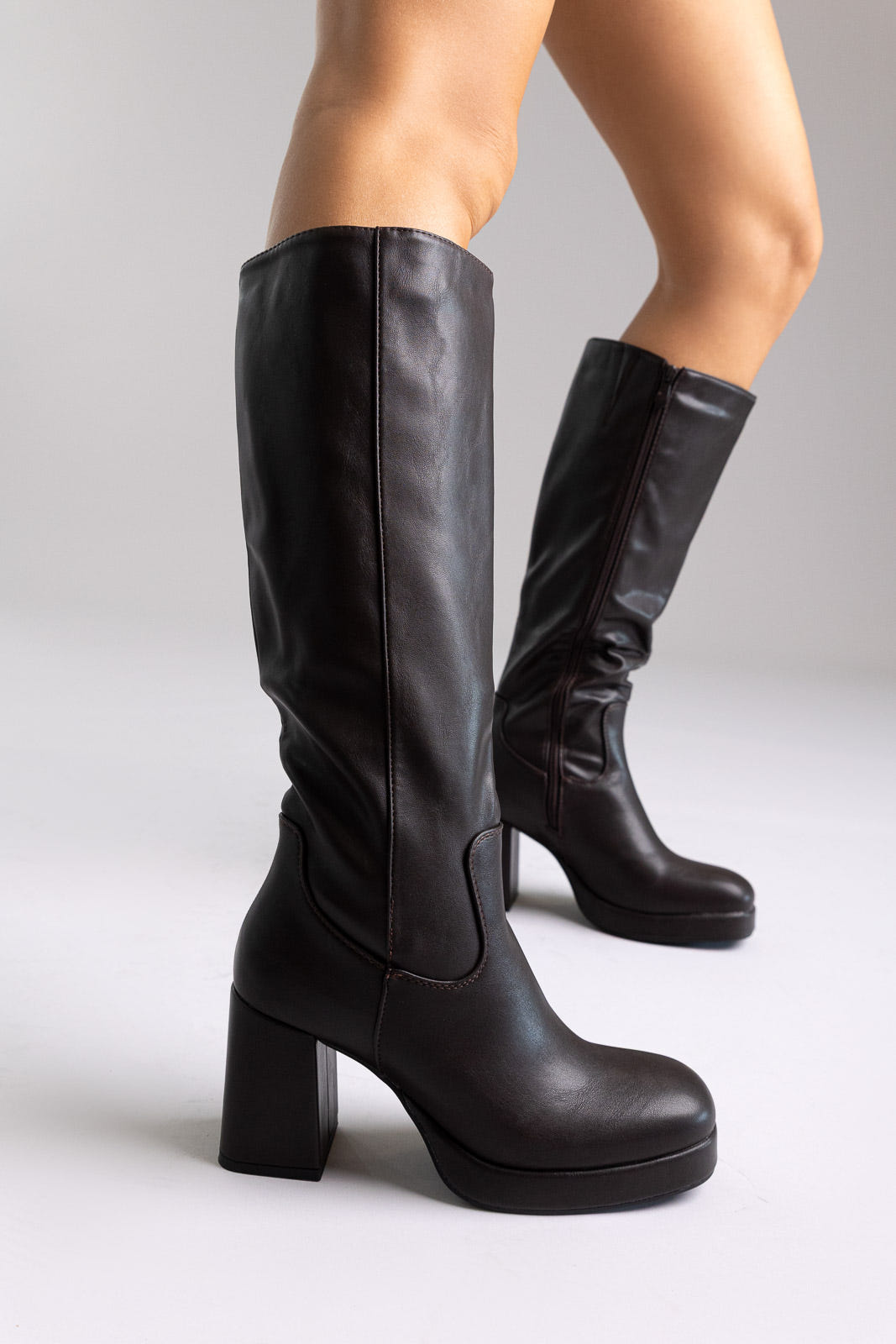 Boots Platform Block Heel - Dark Brown Matte