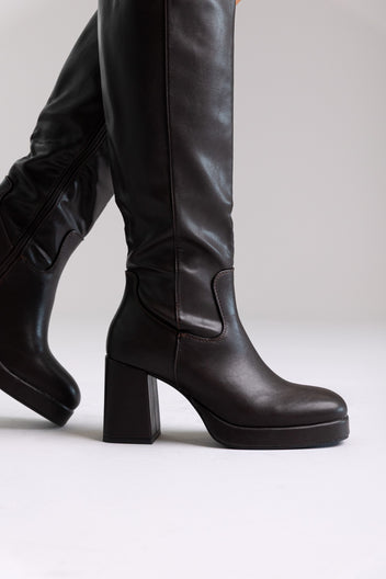 Boots Platform Block Heel - Dark Brown Matte