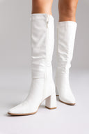 Μπότες με μυτερή μύτη και τετράγωνο τακούνι - λευκό croc