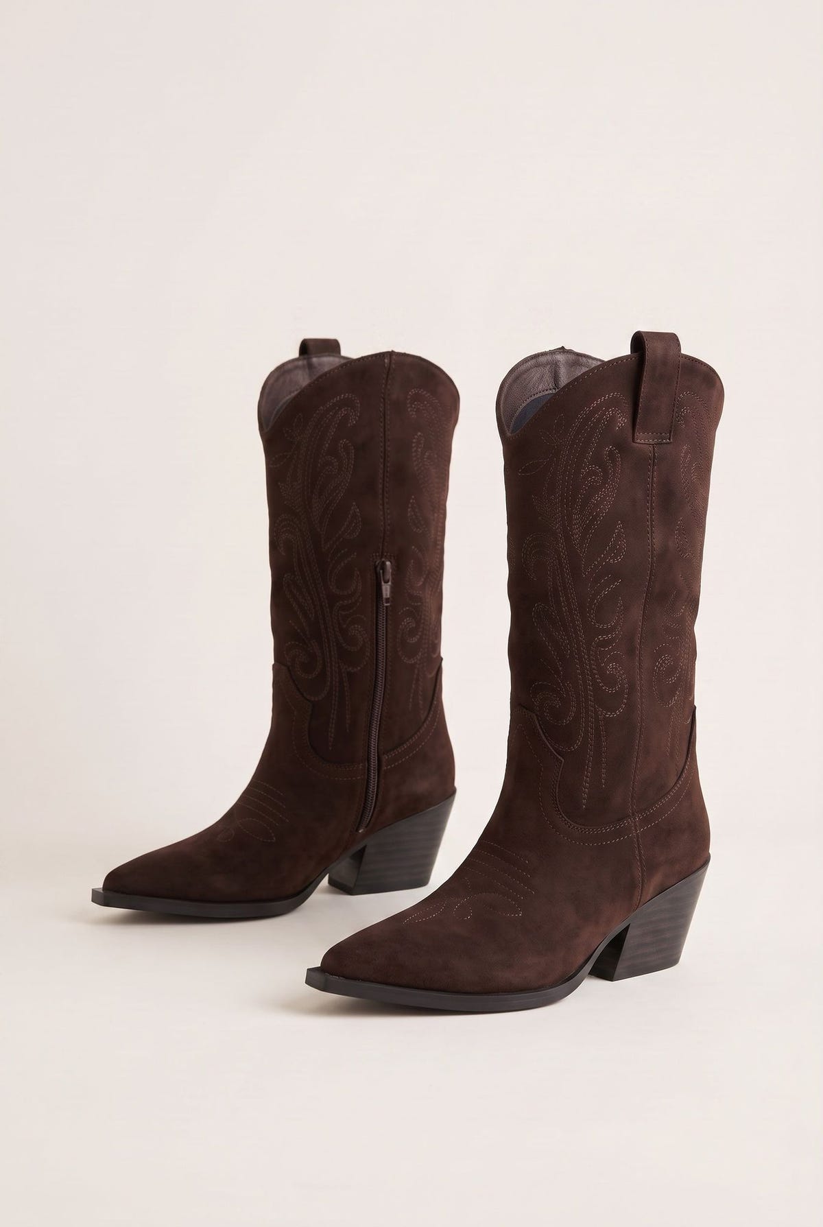 Cowboy Boots Mid Calf - Brown Suede