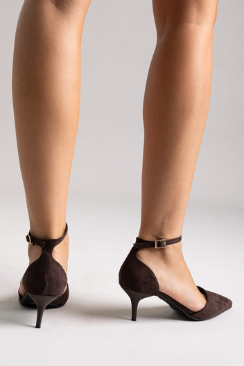 Zapatos de salón con tacón kitten - Ante marrón