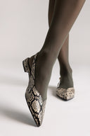 Slingback Pointed Ballet Flats TFP - Ivory Black Snake Print