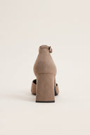 Block Heel Pumps Ankle Strap - Beige Suede