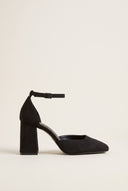 Block Heel Pumps Ankle Strap - Black Suede