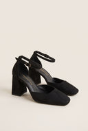 Block Heel Pumps Ankle Strap - Black Suede