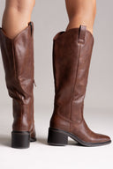 Καουμπόικες Μπότες με Χαμηλό Τακούνι - Καφέ Ματ