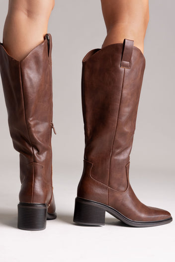Cowboy Boots Low Heel - Brown Matte